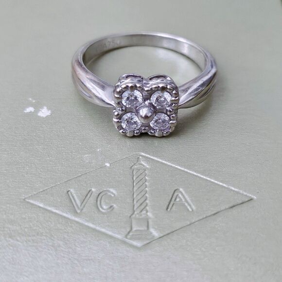 Vintage Van Cleef & Arpels ARNO Diamond 18k White Gold Alhambra VCA Clover Ring - Picture 1 of 11